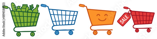 Empty Basket Shopping Cart Flat Vector Illustration on Transparent Background