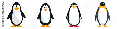Standing Penguin Flat Vector Illustration on Transparent Background