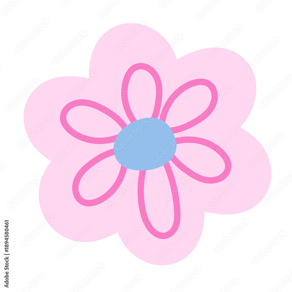 Fototapeta premium Pastel pink flower illustration for floral print, spring, summer, nature, garden, plants, tree, blossom, blooming, fabric print, sticker, picnic, park, house yard, environment, cute patch, pin, brooch