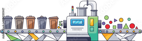 Industrial coffee cup manufacturing process on a production line with automated machinery and quality control checks