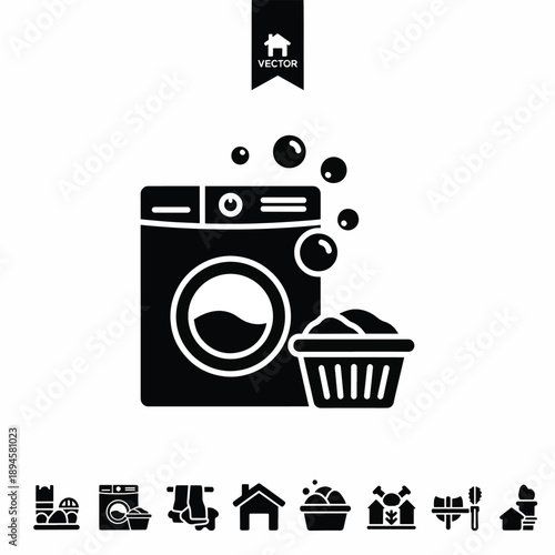 Washing Machine with Laundry Basket Icon