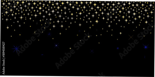 A dark backdrop illuminated by a cascade of golden and blue twinkling stars