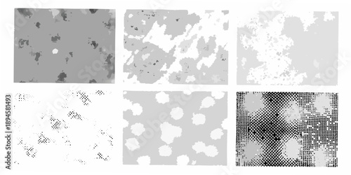 A collection of six abstract grayscale images with varying patterns and textures