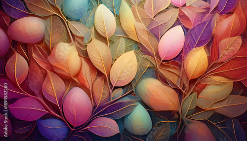 Design texture with lots of colorful plant leaves