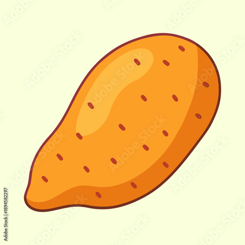 Cartoon style sweet potato illustration against a solid background, bright colors