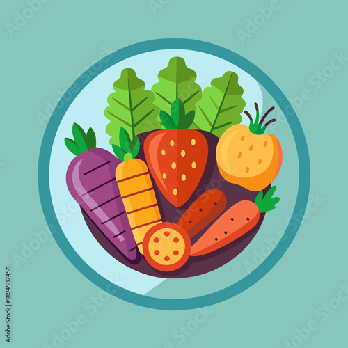 A colorful bowl of delicious vegetables and a strawberry for a healthy diet