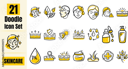 Skincare Doodle Icon Set for Beauty and Health Products