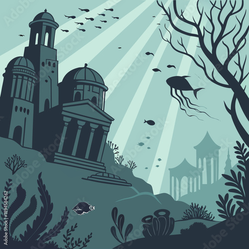 Sunken City with Mermaids in Vibrant Underwater World