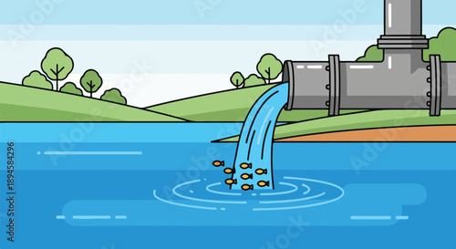 Water flowing from a castle fountain into a serene lake on a sunny day