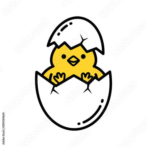 Cartoon Chick Hatching from Eggshell.