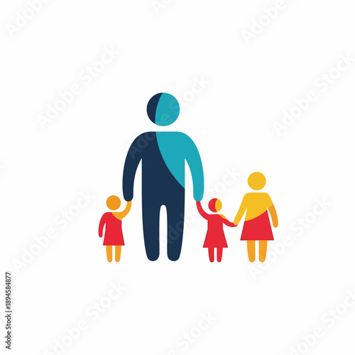 Father with Three Children Holding Hands Icon