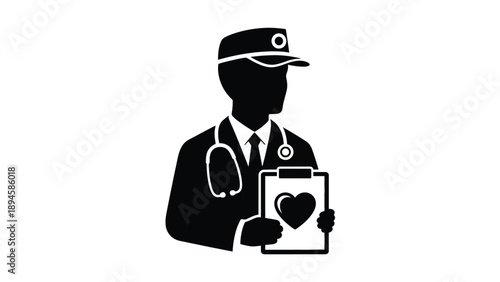 Doctor Holding Heart Chart Icon Representing Cardiology Consultation Clinical Assessment and Patient Care Documentation Vector Illustration