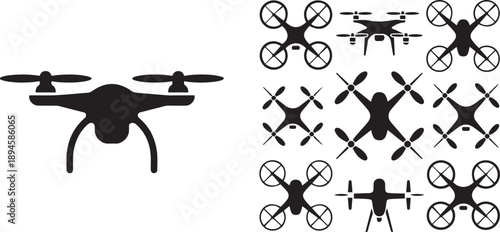 Drone  set silhouette vector icon  illustration with white background.