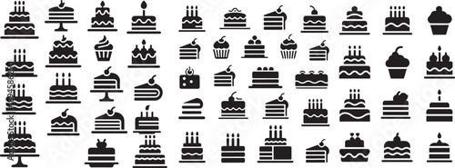 Cake icon set silhouette vector icon  illustration with white background.