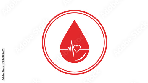 Blood Drop with Heartbeat Icon Representing Donation Cardiology Screening and Public Health Awareness Vector Illustration