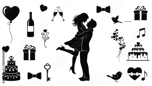 Black silhouette of man and woman riding stationary exercise bikes, indoor cycling workout, fitness training, isolated on white background, vector.