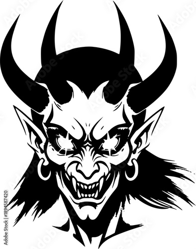 Stylized demonic entity portrait in sumi-e style brushwork, star
