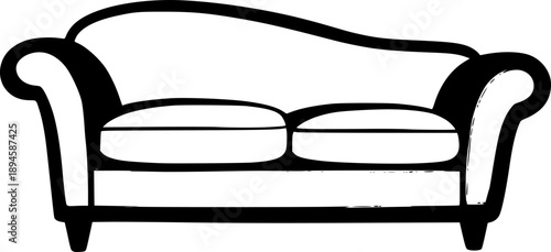 Elegant sofa illustration in Sumi-e style with simple brush stro
