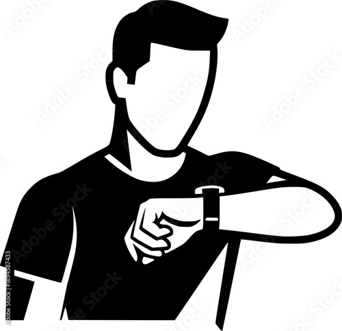 Abstract monochrome man checking time on wristwatch, minimalist
