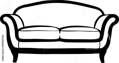 Elegant sofa illustration in Sumi-e style with simple brush stro
