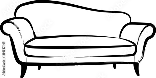 Elegant sofa illustration in Sumi-e style with simple brush stro
