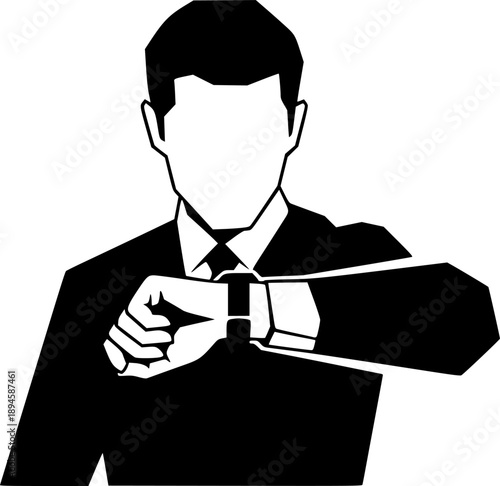Abstract monochrome man checking time on wristwatch, minimalist
