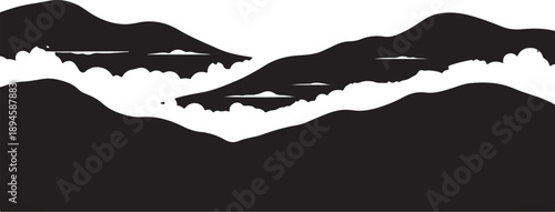 Black and white mountain landscape with cloudy sky view