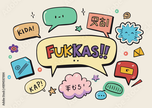 Expressive illustration with various emojis and text bubbles Vector