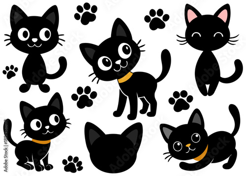 Playful black kittens in various poses Vector