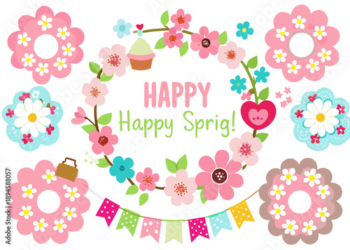 Celebrating the arrival of spring with colorful flowers and sweet treats Vector