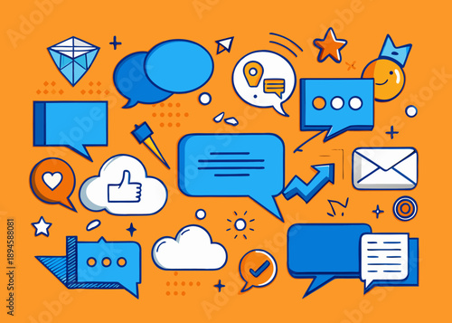 Illustrative collection of social media icons and communication symbols Vector