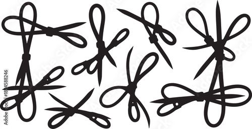 Black ribbons tied in bows on white background illustration