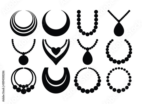 Collection of Black Silhouette Necklace Designs with Pendants and Beads