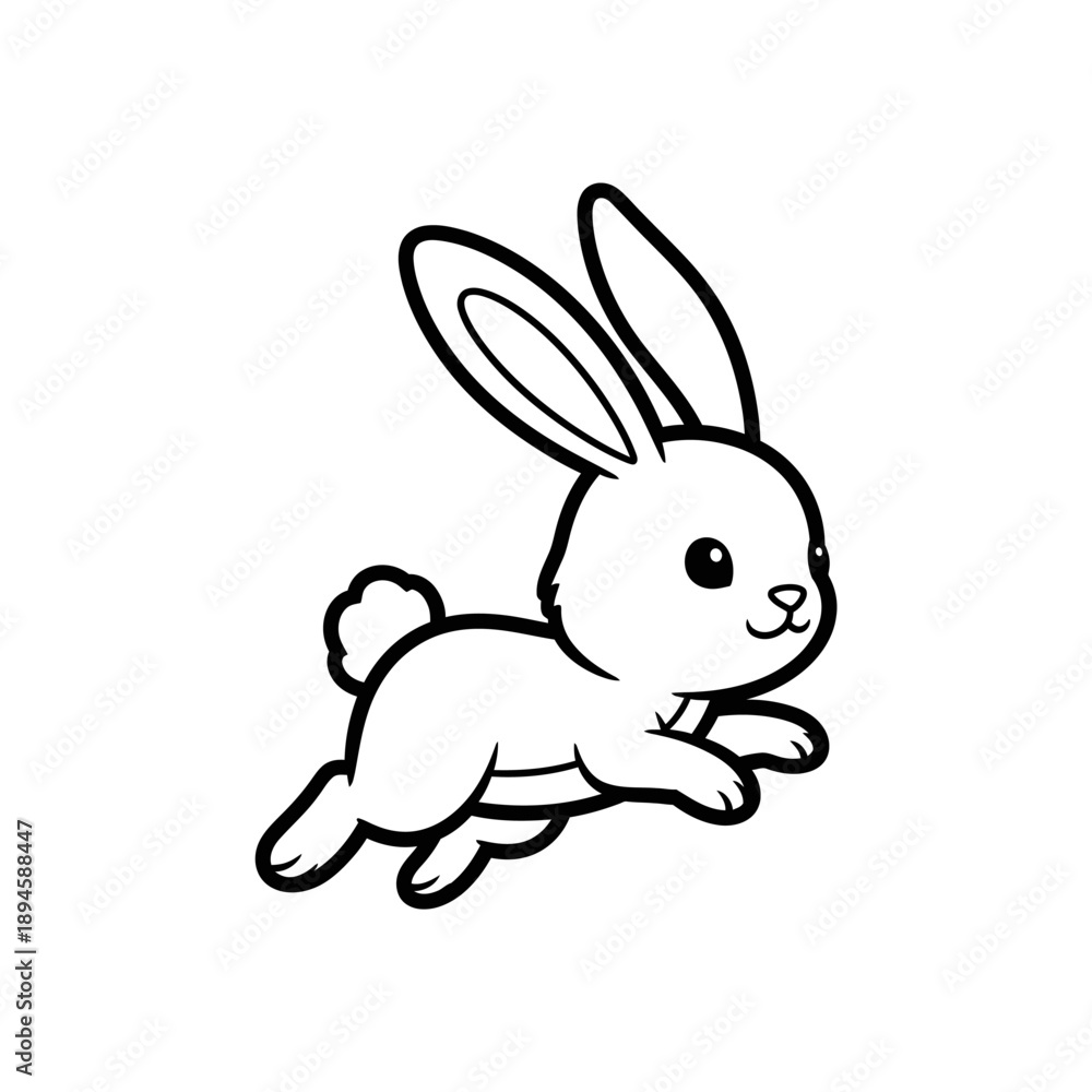 Obraz premium Cartoon Rabbit Running with Ears Up.