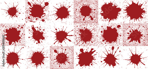 Abstract red blood splatter patterns on white background