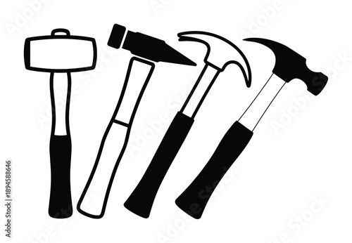 Collection of Hammers: Sledge, Ball-Peen, and Claw Hammers