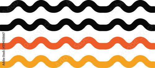 Abstract wavy lines pattern in three colors isolated on transparent background