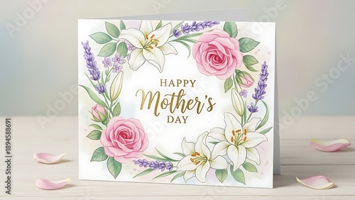 Happy mother's day greeting card with elegant floral design and pastel colors for mom celebration