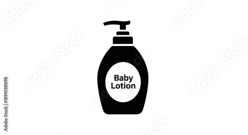 Black baby lotion bottle icon representing skincare, hygiene, and child care product in flat silhouette style.
