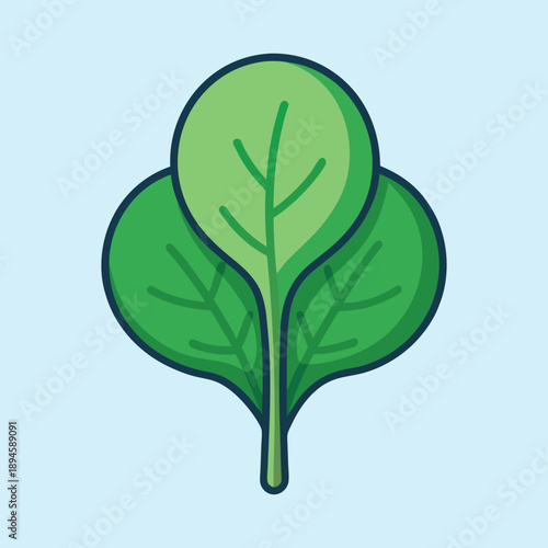 Illustration of three stacked spinach leaves on a light blue background