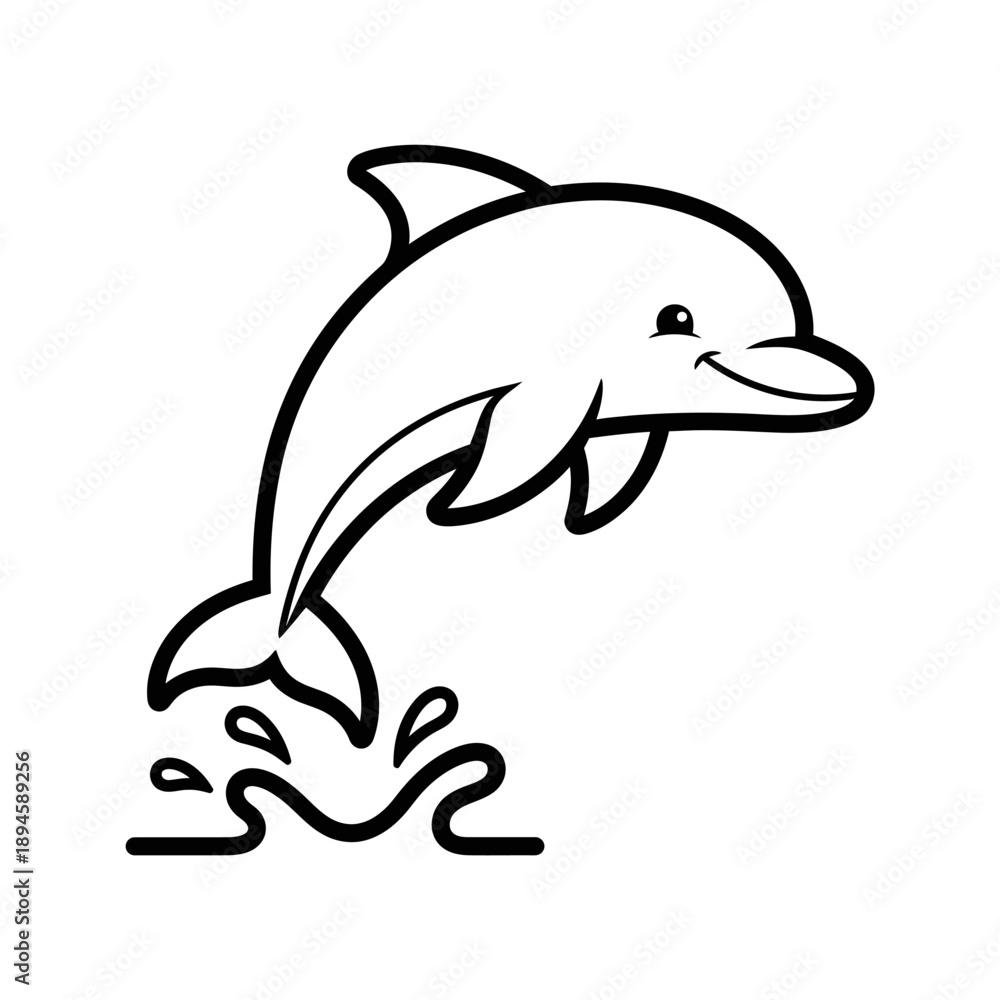 Obraz premium Dolphin Jumping Out of Water Simple Line Art.
