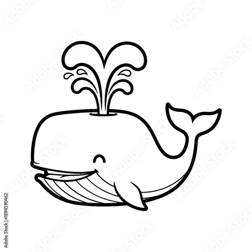 Simple Black and White Whale Illustration.