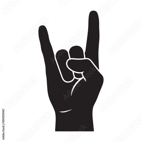 A hand gesture of rock music fans in silhouette mode vector shilhoutte icon use as a symbol, web graphic design, and infographic icon