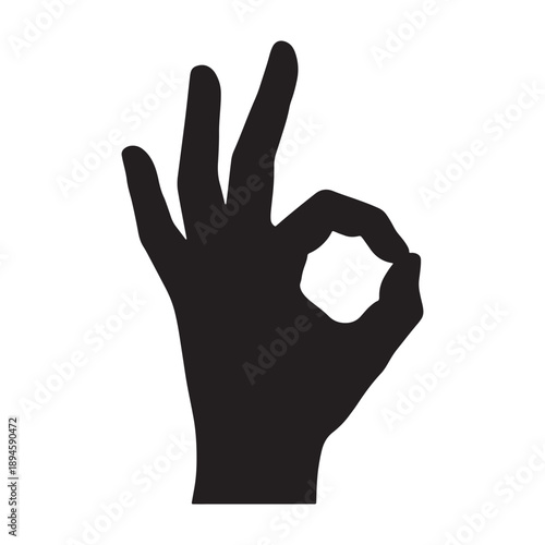 A hand gives a positive gesture with its fingers in a silhouette vector shilhoutte icon use as a symbol, web graphic design, and infographic icon