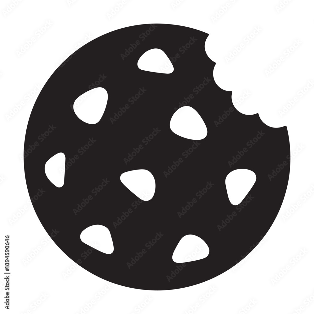 Fototapeta premium A bitten cookie silhouette against a clean white background for design vector shilhoutte icon use as a symbol, web graphic design, and infographic icon
