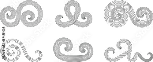 Abstract decorative swirls and spirals design isolated on transparent