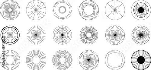 Abstract geometric radial patterns and circular designs vector collection