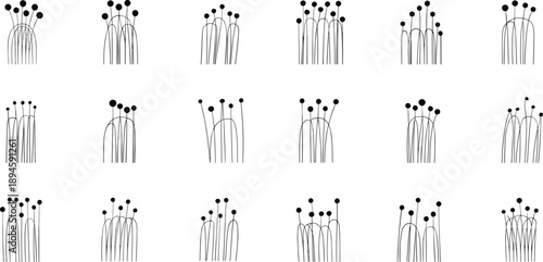 Abstract line art drawings of whimsical plants and flowers collection