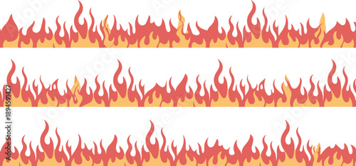 Cartoon fire flames border design isolated on transparent background