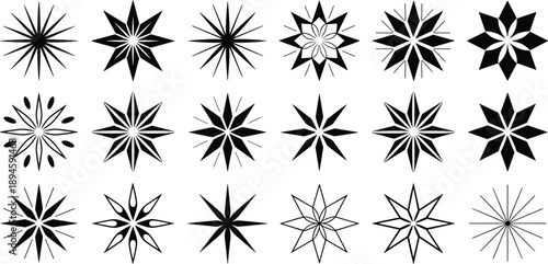 Collection of abstract geometric starburst shapes and patterns